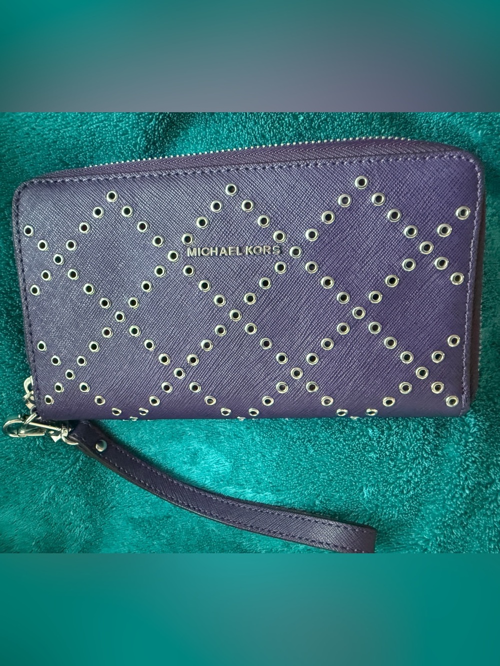 Michael Kors zip-around Continental Wallet with studs and Wristlet strap. NWOT